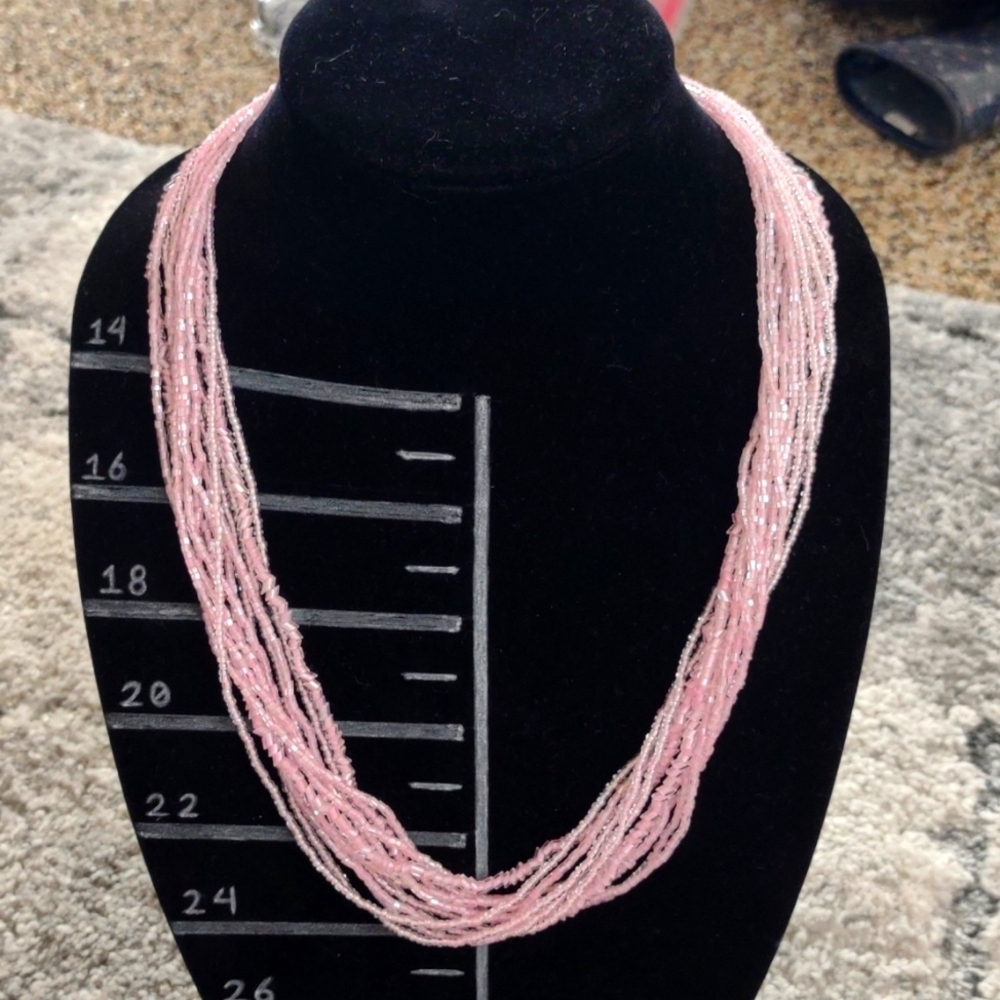 Pink glass seed bead‎ necklace